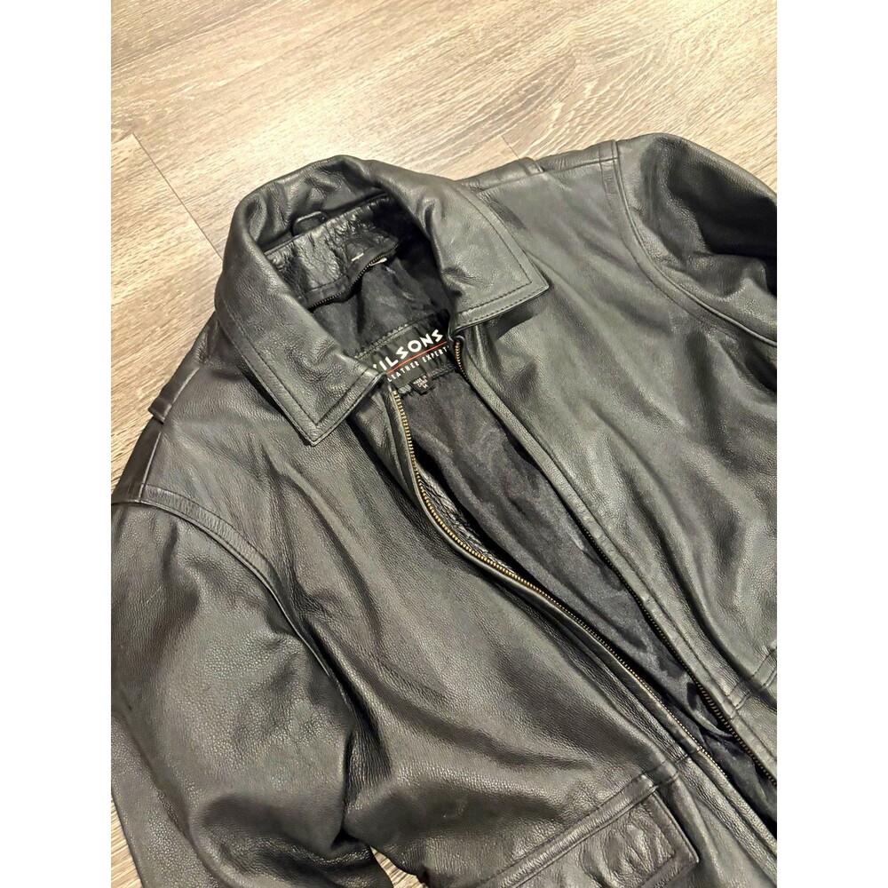 Wilsons Men’s Black Leather Full-Zip Lined Jacket PRISTINE Regular Fit Size M